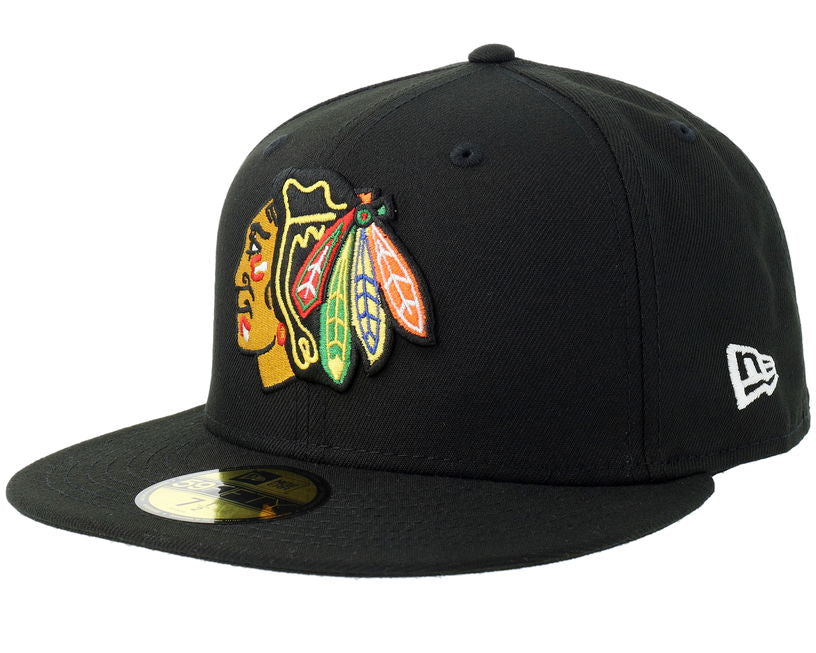 כובע New Era Chicago Blackhawks 59FIFTY שחור/לבן – כובע Fitted מקורי